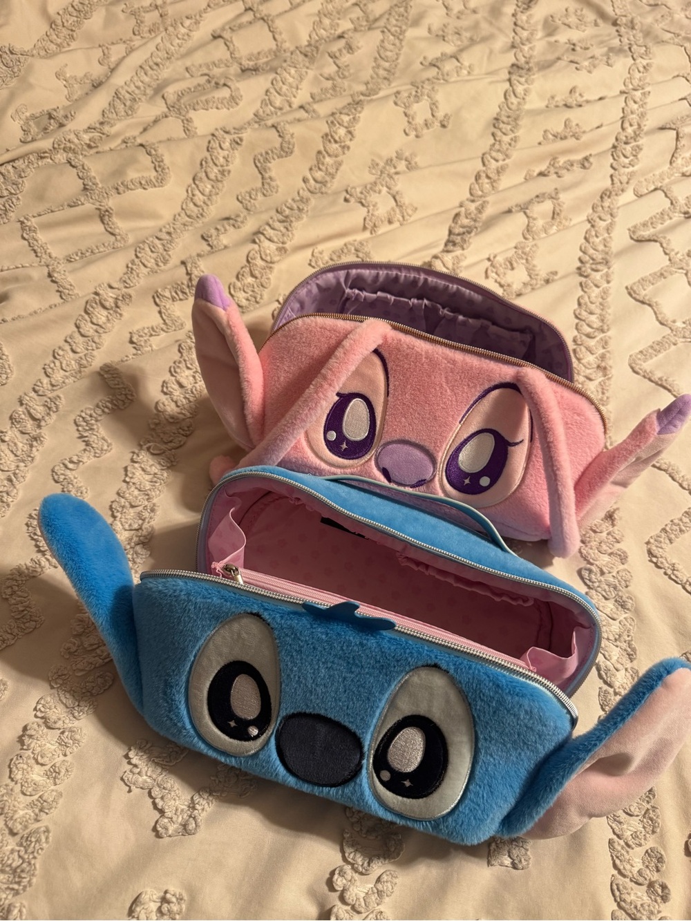 Stitch and Angel Character Plush Makeup Storage